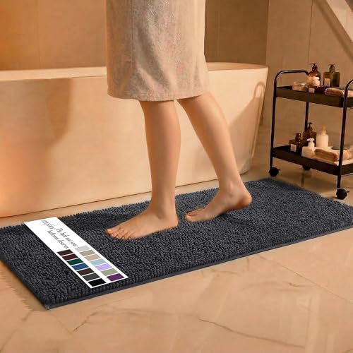 Image of MAYSHINE Plush Shaggy Chenille Bath Mat | Extra Soft, Super Absorbent, Non-Slip Bathroom Rug | Fluffy Microfiber, Area Rug Sets for Bathroom Floor, Kitchen, Living Room | 47 inchx27 inch | Charcoal Gray
