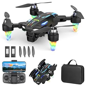 Drone avec 2 Caméra Réglage électrique Caméra, GuKKK 4K Mini Drone Caméra Pliable Active d&rsquo;évitement d&rsquo;obstacles, Drone Quadricoptère FPV WiFi Télécommandé, avec 2 Batteries, pour Débutants