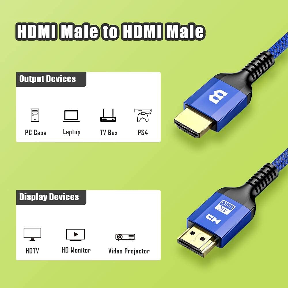BrexLink 4K@60Hz HDMI Cable 6ft [2-Pack], 18Gbps High Speed HDMI 2.0 Cable, HDMI Male to Male,Ultra HD, 2K, 1080P & ARC Compatible with UHD TV, PS5/PS4/PS3, Xbox（Blue）
