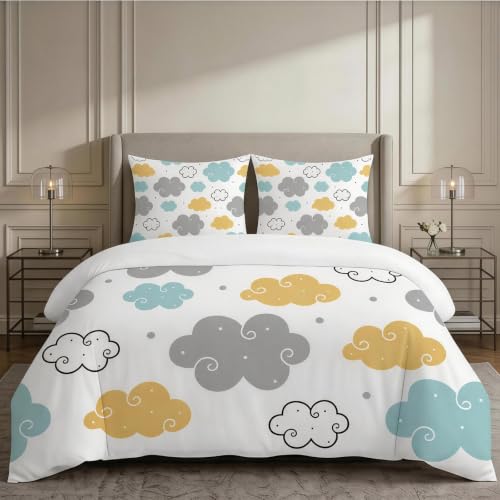 Housse de couette 200x220 impression 3D nuages colorés microfibre douce - 2