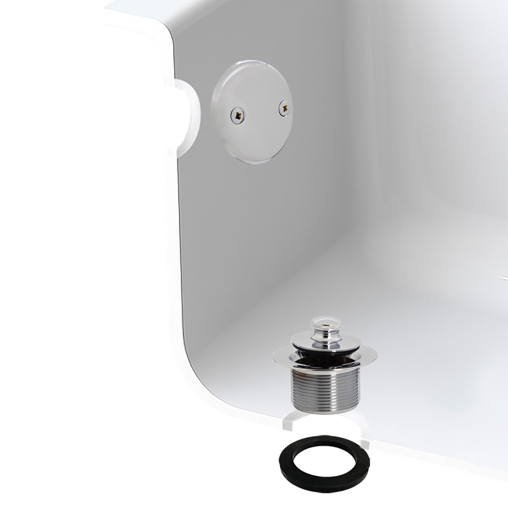 Westbrass A97-2-26 1-1/2" Filettatura grossa Pull & Drain per vasca da bagno con piastra frontale a due fori per troppopieno, cromato lucido