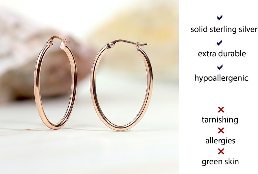 Hoops & Loops 925 Sterling Silver 2mm Oval Click-Top Hoop Earrings for Women, Men 15mm 20mm 25mm 30mm 35mm 40mm, Hypoallergenic Silver, 14k Yellow Gold, Rose Gold Flash Plate, Black - Image 7