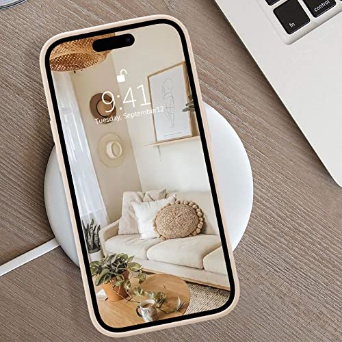 Étui en cuir iPhone 15 Plus beige classique résistant fin