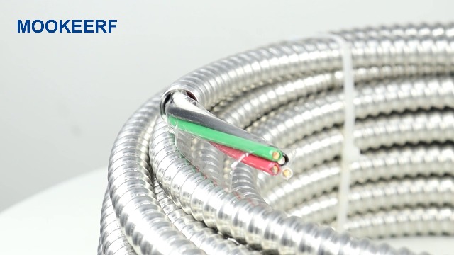 Image of MOOKEERF 10 /3 MC Cable with Ground - 10FT Pure Copper 10AWG /3 Metal Clad Wire with Aluminum Armor 10 Gauge 3 Conductor Type MC Alum Cable