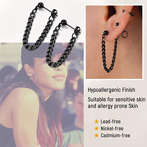 Kpop Black Earrings Men Women Teen Boys Stainless Steel Chain Earring Cool Earings Mens Dangle Earrings #TOP2