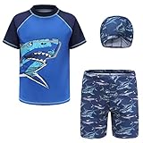 CHICTRY Kinder Junge Rash Guard Badeanzug UV-Schutz Bademode 2tlg / 3tlg. Sets Langarm/Kurzarm Badeshirts + Badeshorts Schwimmkleidung Gr.98-164 X Shark Print 140-146