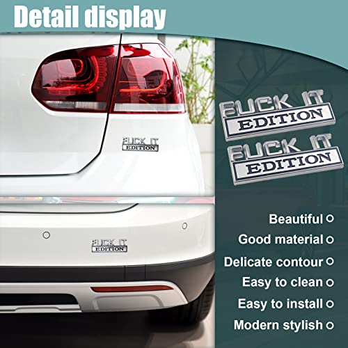 Image of 2PCS Car Emblem Fuck-IT Edition, 3D Letters Metal Material Decals, Trunk Emblem Decals Replacement, Side Fender Rear, Unversal of All Car Models (Silver-Black)