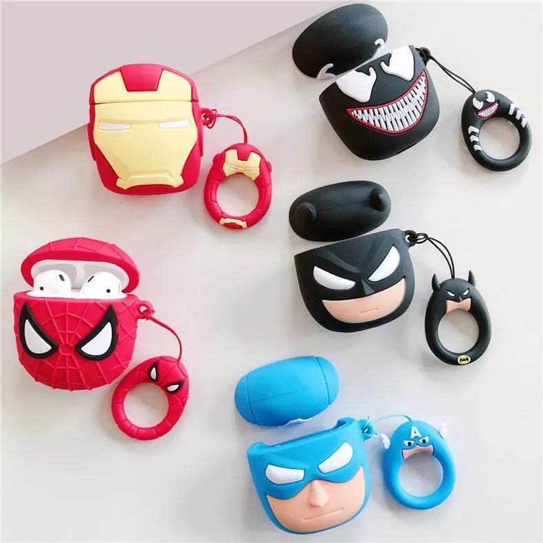 Image of For Airpods Pro 2019 Pouch Case Cover Headphones Soft Silicone Cartoon Character Cover With Keychain,360-Degree Protection (Bat Man)Multi-coloured