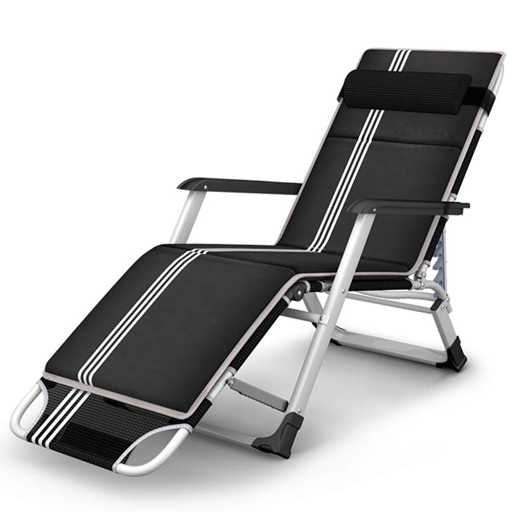 Chaise longue de jardin inclinable contre le mal de dos avec oreiller en coton