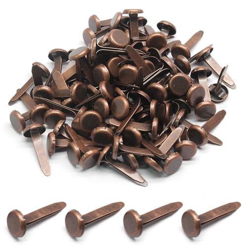 Bonsicoky 100 PCS Mini Brads Fasteners - Mini Round Head Metal Paper Fasteners for DIY Craft - Bronze(8mm*17mm)