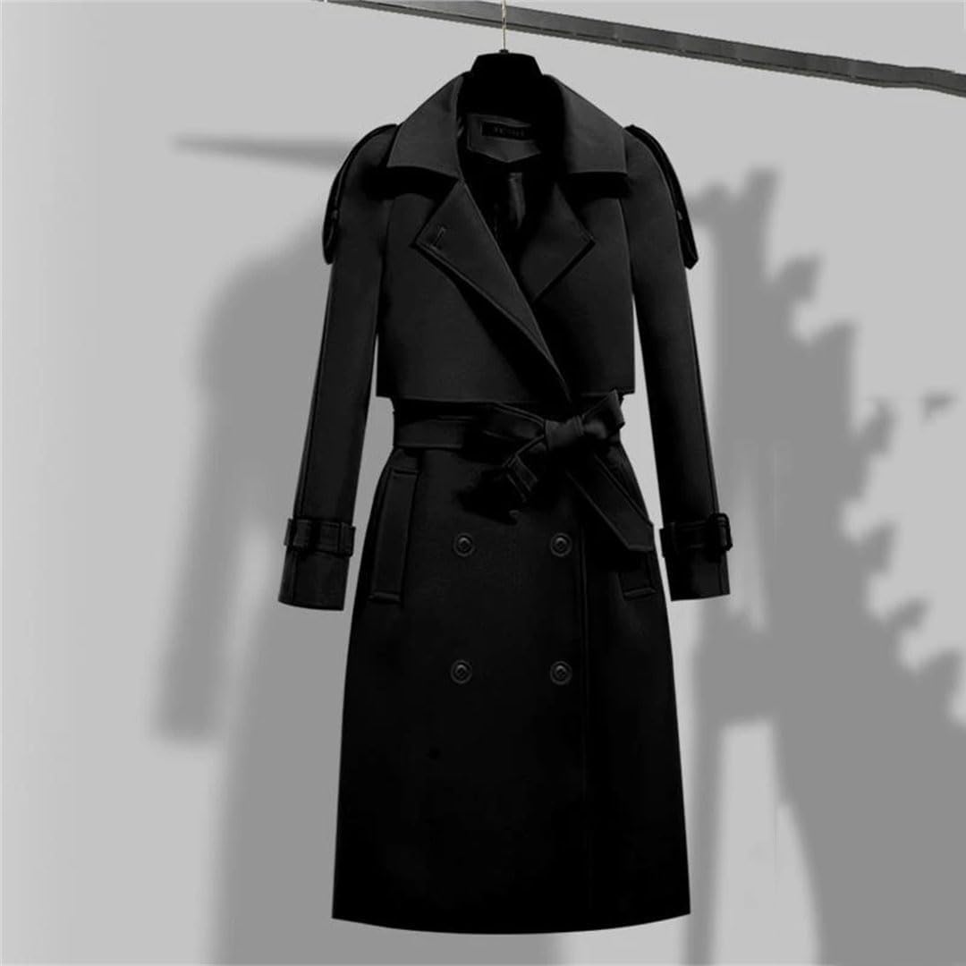 Women's Long Coats With Belt Autumn Korean Windbreaker Double-Breasted Solid Adjustable Waist Trench Coat