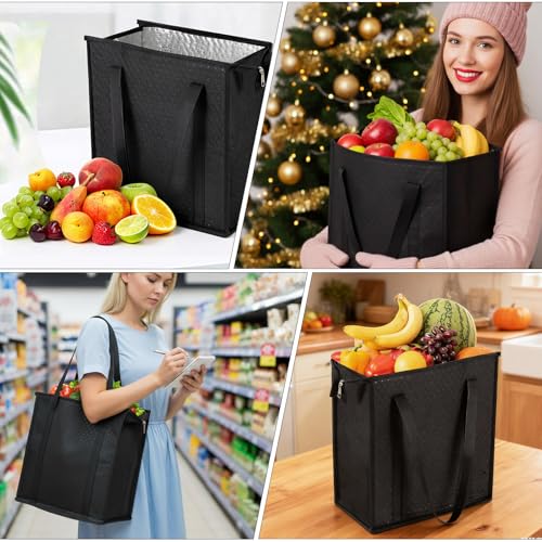 SHENLIU 10 Pcs Large Insulated Grocery Bags, 13 x 12 x 7 inches Reusable Cooler Bags Thermal Totes With Zippered Top Shopping Bag For Groceries Hot or Cold Food