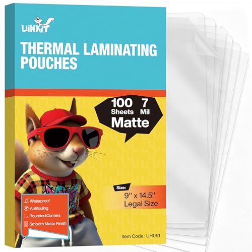 Image of Uinkit 7mil Matte Legal Size Thermal Laminating Pouches, 100 Pack 8.5x14 Inches, Ultra Thick Anti-Glare Laminating Sheets for Gallery Art, Permanent Archives - Heavy Duty Laminator Required