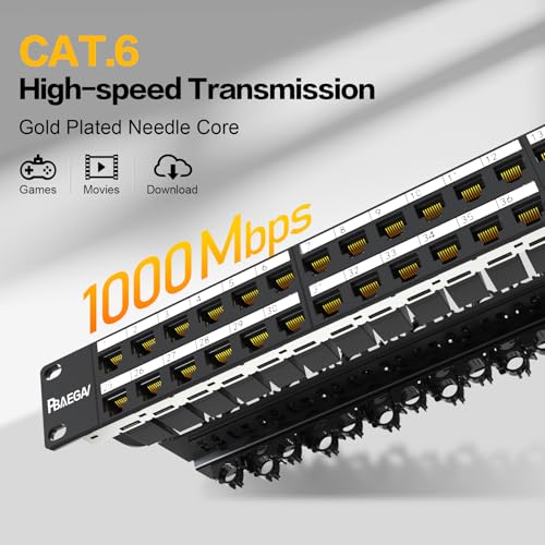 Image of Patch Panel 48 Port with 48 Pcs Cat6 Keystone Jack【EC Listed】 UTP 10G Support with Removable Back Bar 1U Network Patch Panel 19 Inch for Cat6,Cat5e,Cat5 (CAT6, 1U48Port)