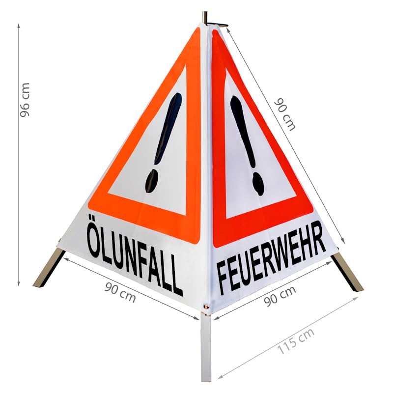Warnpyramide/Faltsignal 90 cm - Achtung(VZ101) "ÖLSPUR/ÖLUNFALL/FEUERWEHR" - weiß tagesl., leicht