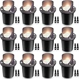 SUNVIE 12 Pack Low Voltage Landscape Lighting 12W LED Outdoor In-Ground Waterproof Shielded Well Lights Warm White Paver Lights with Wire Connectors for Pathway Garden Yard Fence Deck
