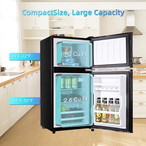 Image of 3.8 Cu. Ft Compact Fridge with Freezer, 2 Door Mini Refrigerator with 7 Adjustable Thermostat, Compact Fridge for Home, Apartment, Office, Black
