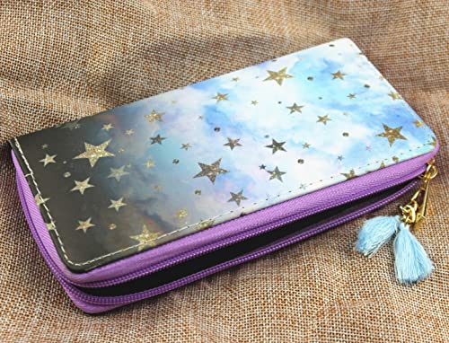 Timlee Cute Girls Long Wallets Long Purse Blue galaxy Star Wallet for Teen Girls Christmas Gift(Purple star 0115)2