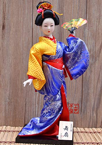 Figurine Poupée Geisha Kimono Japonaise En Bois - Statuette Décorative 12 Cm, Idéale Pour Bureau Et Maison