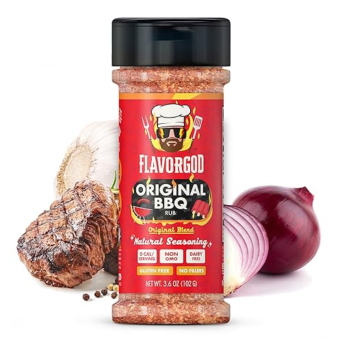 Image of Original BBQ Rub Mix by Flavor God - Premium All Natural & Healthy Spice Blend for Grilling Chicken, Wings, Beef, Pork, Bacon, Eggs, Seafood, Vegetables, Salad, Tacos, Pizza - Kosher, Gluten-Free, Dairy-Free, Vegan Steak Rub