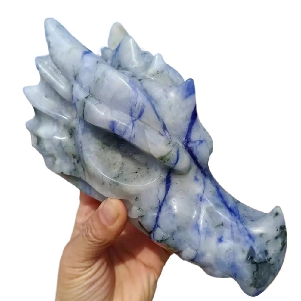 RVBLRDSE Blue Dongling Dragon Skull, Quartz Crystal Ore Carved Head, Decor Home Decor(Size:2-2.5kg about20cm) Gemstone Stone