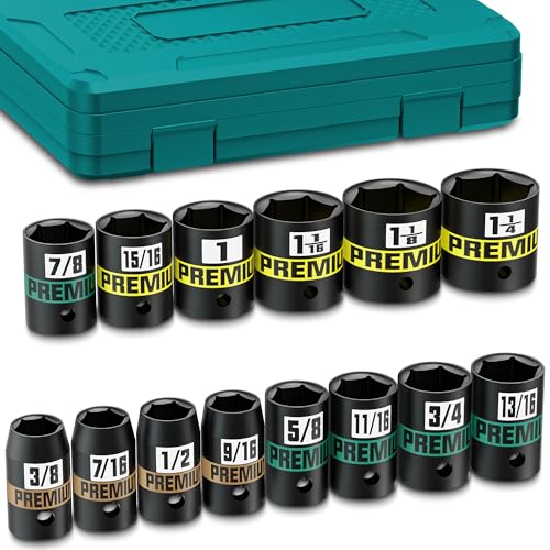 Image of 14-Piece 1 /2 inch Drive Shallow Impact Socket Set, 3 /8 inch to 1-1 /4 inch, Semi-Deep Sockets, Cr-V, Socket Set for Automotive and Home, SAE, 6 Point