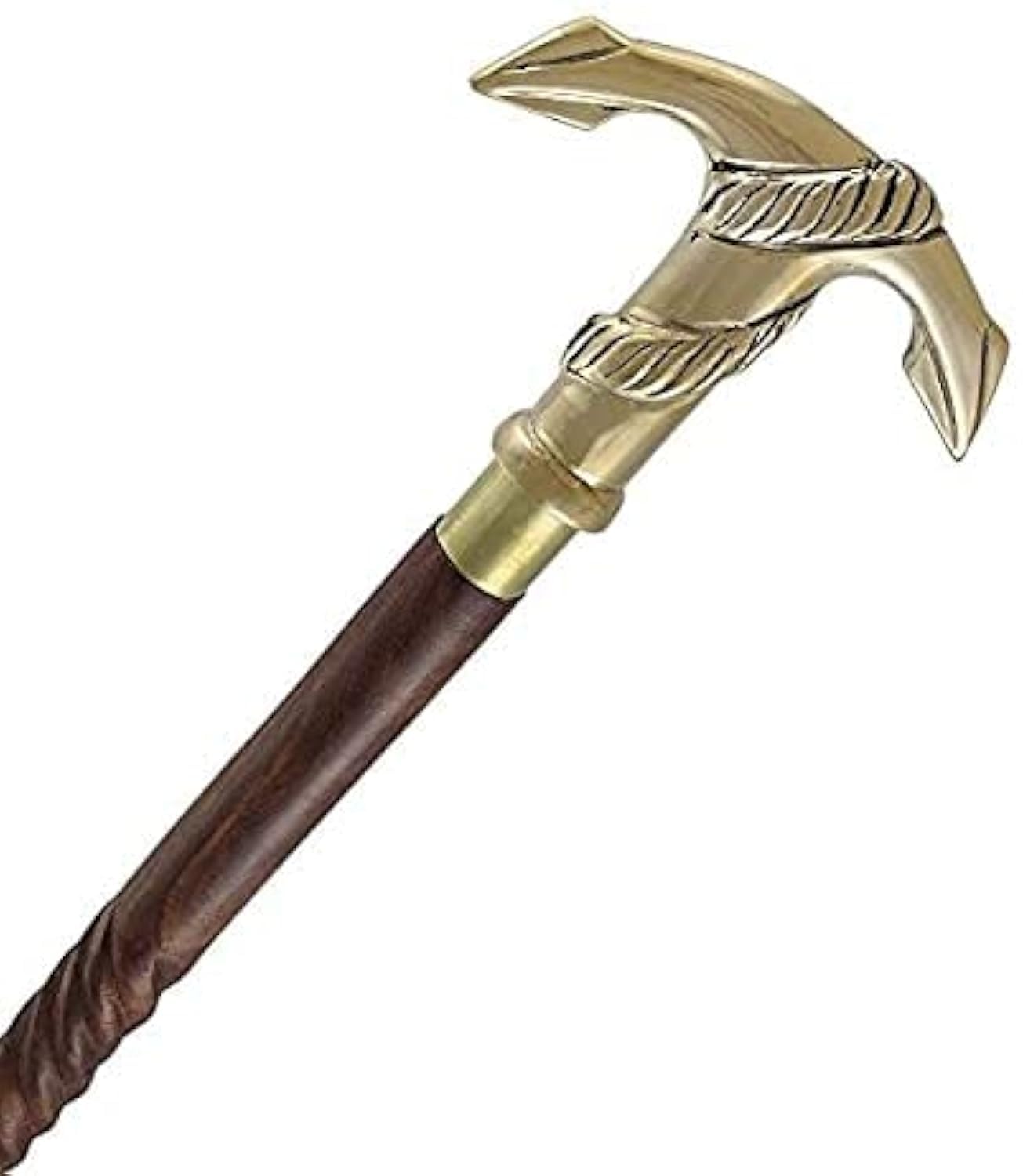 Humaira Nautical Walking Stick Wood & Metal Mens Walking Canes Spindle Shaft Wooden with Brass Anchor Handle Brown