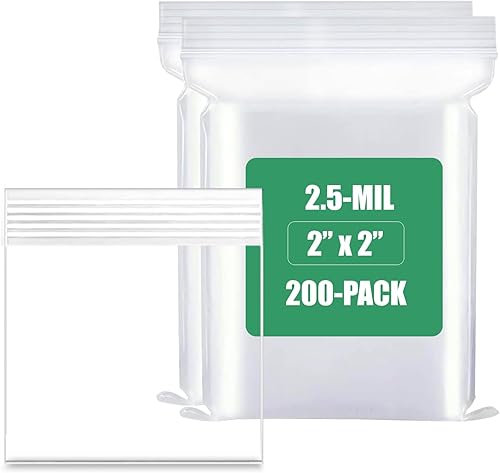 200 unidades, (2 x 2 pulgadas), bolsa transparente con cierre de cremallera de 2.5 mil de grosor, bolsas con cremallera, bolsas de plástico de