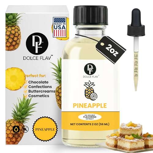 Dolce Flav Pineapple Extract – 2 Ounce Oil-Soluble Kosher, Sugar-Free, Concentrated Tropical Flavor for Candy, Chocolates & Desserts, Includes Measured Dropper