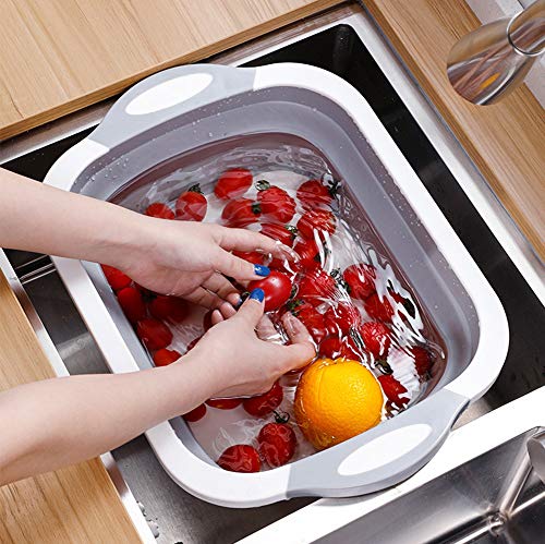 Collapsible Cutting Board, Foldable Wash Basin With Colander Portable Washing Sink Silicone Dish Tub For Camping, Outdoor, Bbq, Kitchen, Picnic, Hiking (Gray) #TOP5