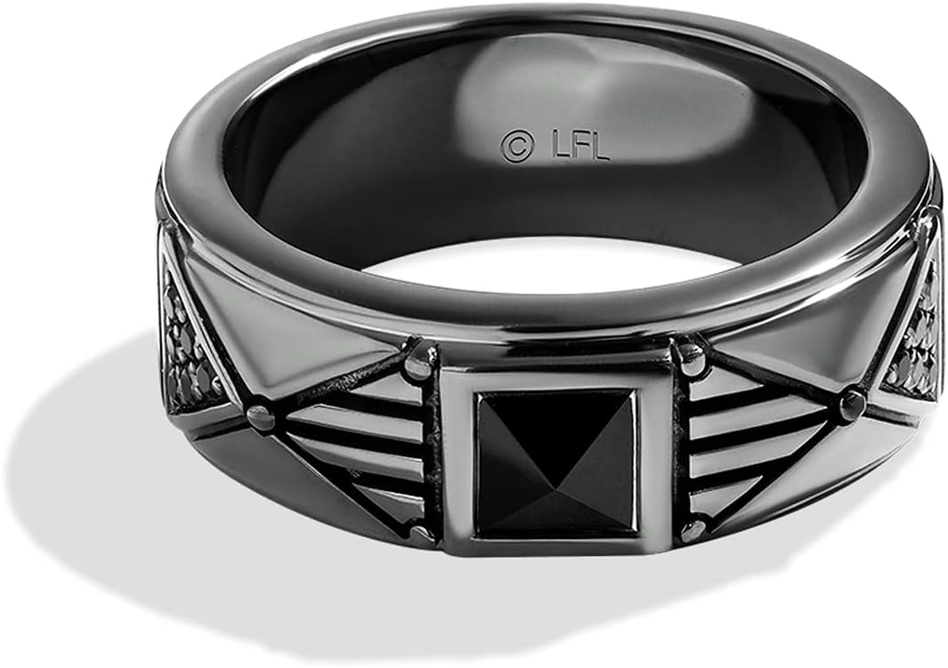 Jewelili Star Wars™ Fine Jewelry Dark Armor Men's Ring 1/7 Ct.Tw. Black Diamonds Onyx Silver with Black Rhodium