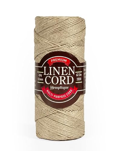 Hemptique Premium Linen Cord - Natural Craft Cord Made from 100% Egyptian Flax with A Smooth Waxed Finish- Cord is Ideal for Stitching, Bookbinding & More- Strong Wax for A Professional Touch