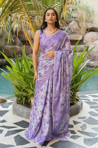 Image of MIRCHI FASHION Women Saree Floral Print Chiffon | Lightweight Festive Occasion Sari for Farewell and Functions with Unstitched Blouse Piece