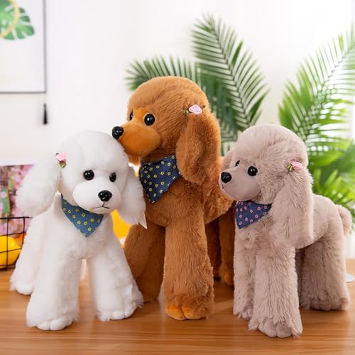 Xiyocadt Realistischer Hund, Stofftier, Spielzeug, Bezaubernd,Hund Kuscheltier Mit Schal Kawaii Tier PlüSch Puppe Pudel PlüSch Hunde Dog Geschenk FüR Kinder MäDchen (20cm,Weiß)