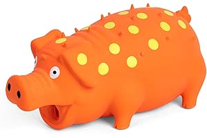 POPLAY Squeaky Latex Grunting Pig, 7.8” Orange Pig Dog Toy