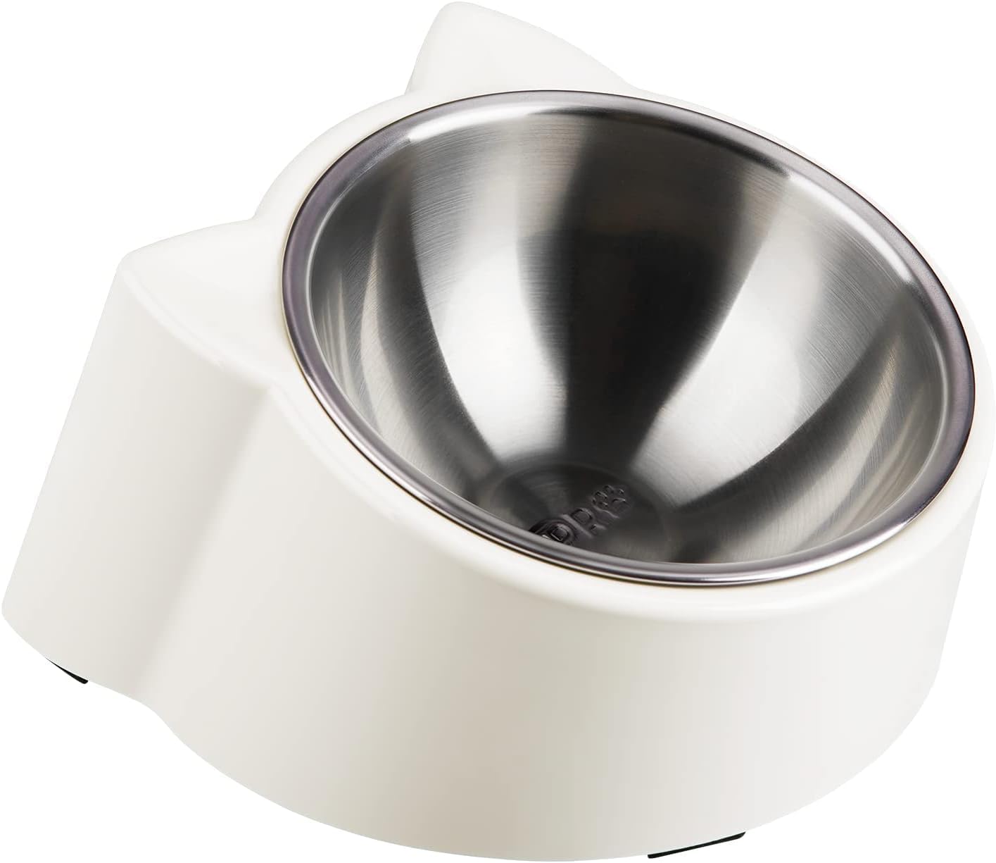 15Slanted Cat Feeder Bowl, Orthopedic, Anti-Vomiting, Spill Proof, Raised, Tilted Angled Bowl, Stainless Steel White