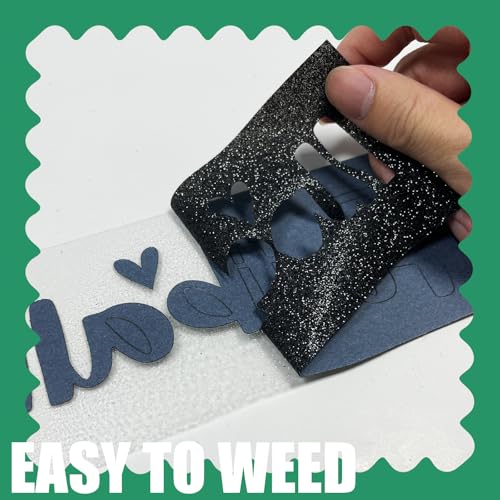 Image of Black Glitter HTV Heat Transfer Vinyl, 12 inch x 8ft lron on Vinyl, for T-Shirt Ironing, Vinyl HTV Easy to Cut and Weed, The Best Choice for DIY Creativity