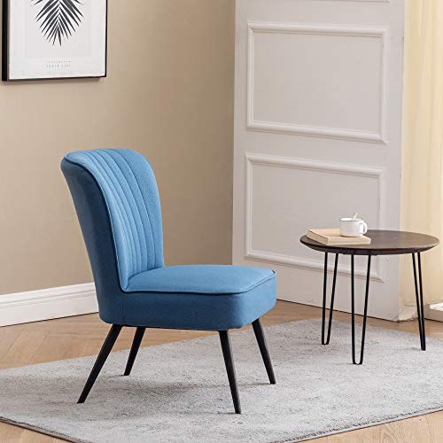 Alunaune Modern Blue Accent Chair Set Of 2 Living Room Chairs, Upholstered Bedroom Furniture Sets Armless Slipper Reception Club Chair Guest Couch Comfy Wingback Single Sofa #TOP3