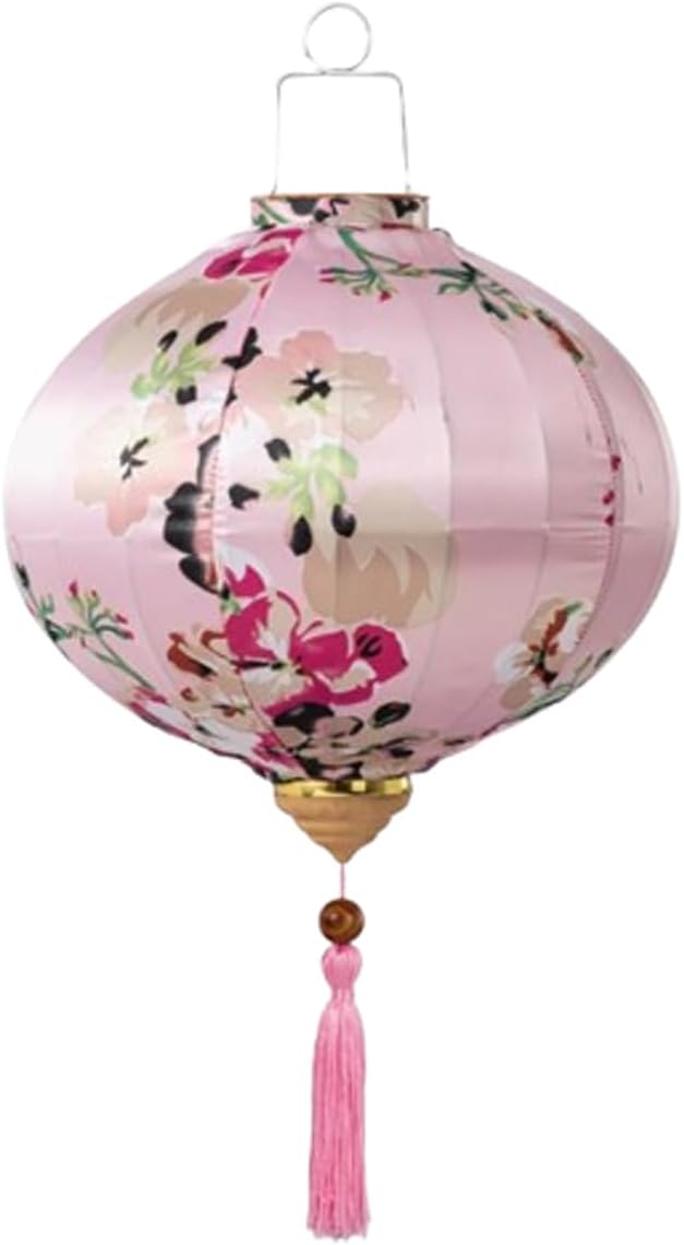 Linterna Decorative Round Silk Lantern Retro Peony Flower Pattern Chinese Hanging Lantern for New Year Spring Festival Wedding Outdoor Party Decor Farol