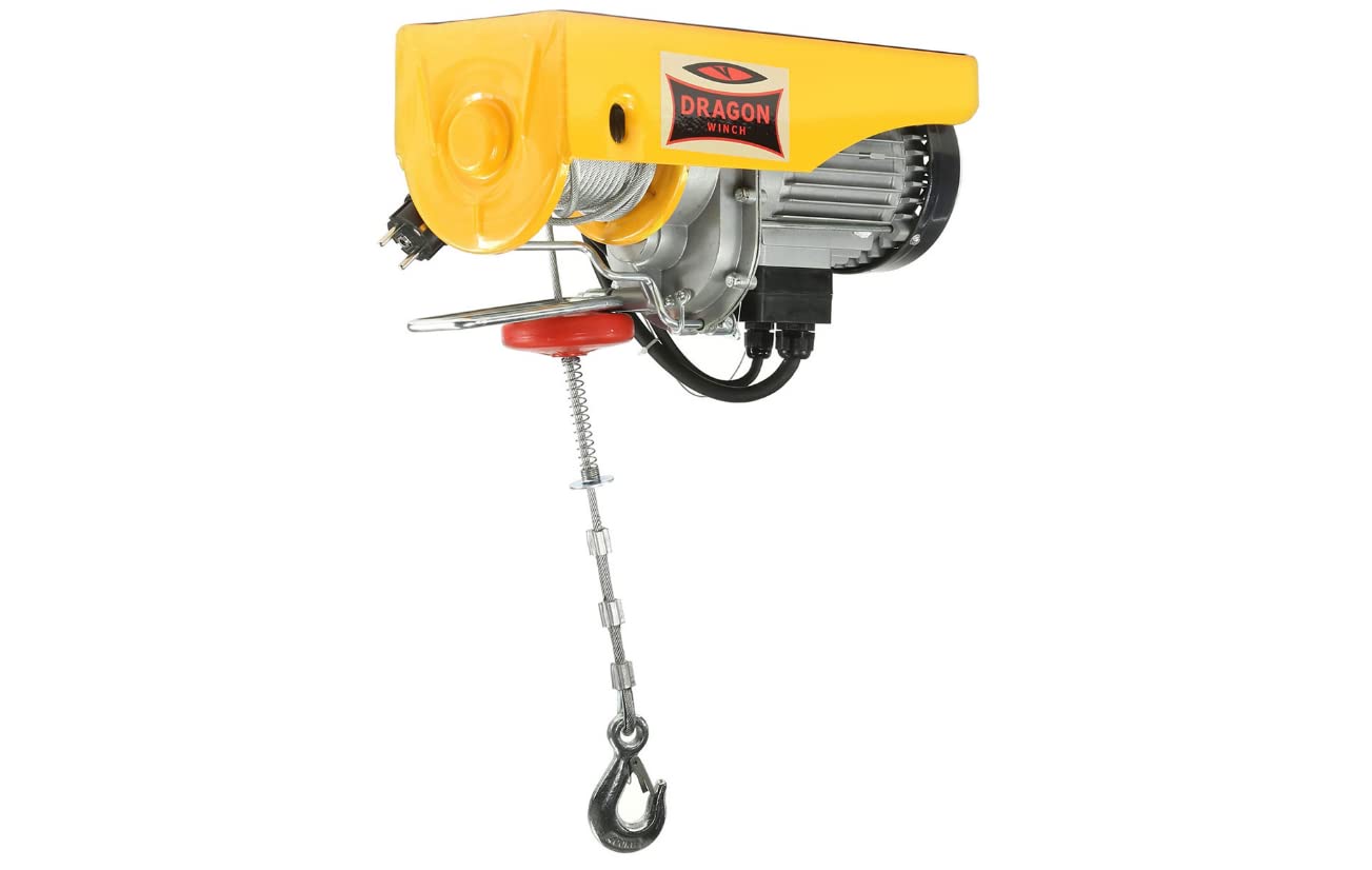 Dragon Winch Wciągarka elektryczna Hoist 400/800 kg, podnośnik linowy 230 V, zapewnia bezpieczną i płynną pracę w warsztacie lub magazynie, z automatycznym hamulcem i pilotem zdalnego sterowania