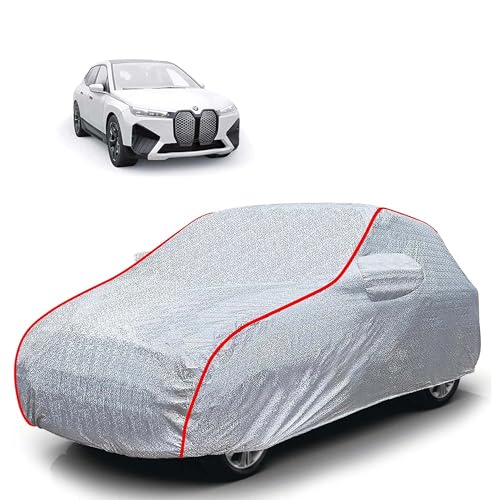 Image of Sulfar 100% Waterproof Car Body Cover Compatible with Mirror for BMW iX(Electric) (Triple Stitched, Full Bottom Elastic, Magic Silver with Red Piping)
