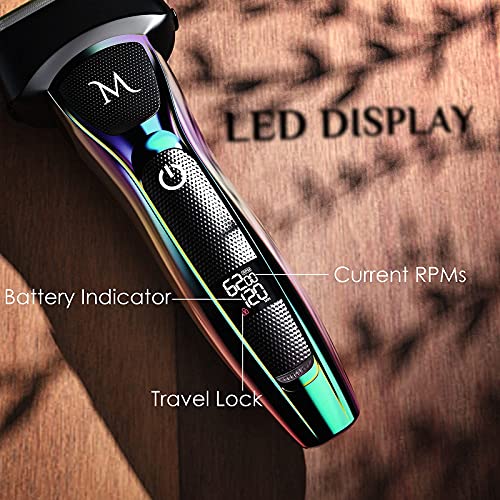 Memorism Multifunction Men’s Grooming Kit - Foil Shaver 4-Attachment Body Hair, Nose, Beard Trimmer With Adjustable Guard Heights - Rechargeable With Led Display Blizz Gs5 (Purple-Green Gradient) #TOP3