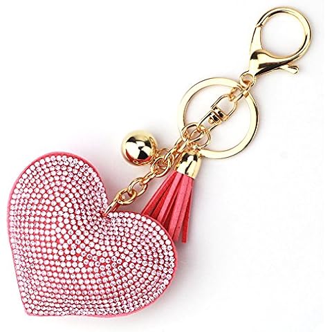 LCHULLE Bling Glitter Keychain Crystal Rhinestone Love Heart Design Key Ring Super Fashonable Keyring Charm Pendant Purse Bag Durable Metal Key Holder Jewellery Key Buckle for Women Girl, Pink Cover