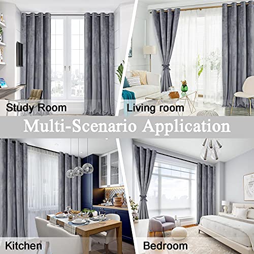 Jiuzhen Grey Velvet Blackout Curtains 108 Inches Long - Extra Long Wide Insulated Window Covering Noise Absorbing & Privacy Protect Drapes For Party/Indoor Decorations, W60 X L108, Set Of 2 #TOP5