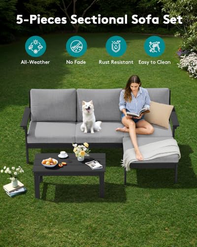 Image of SERWALL HDPE Outdoor Sectional with Ottoman & Coffee Table