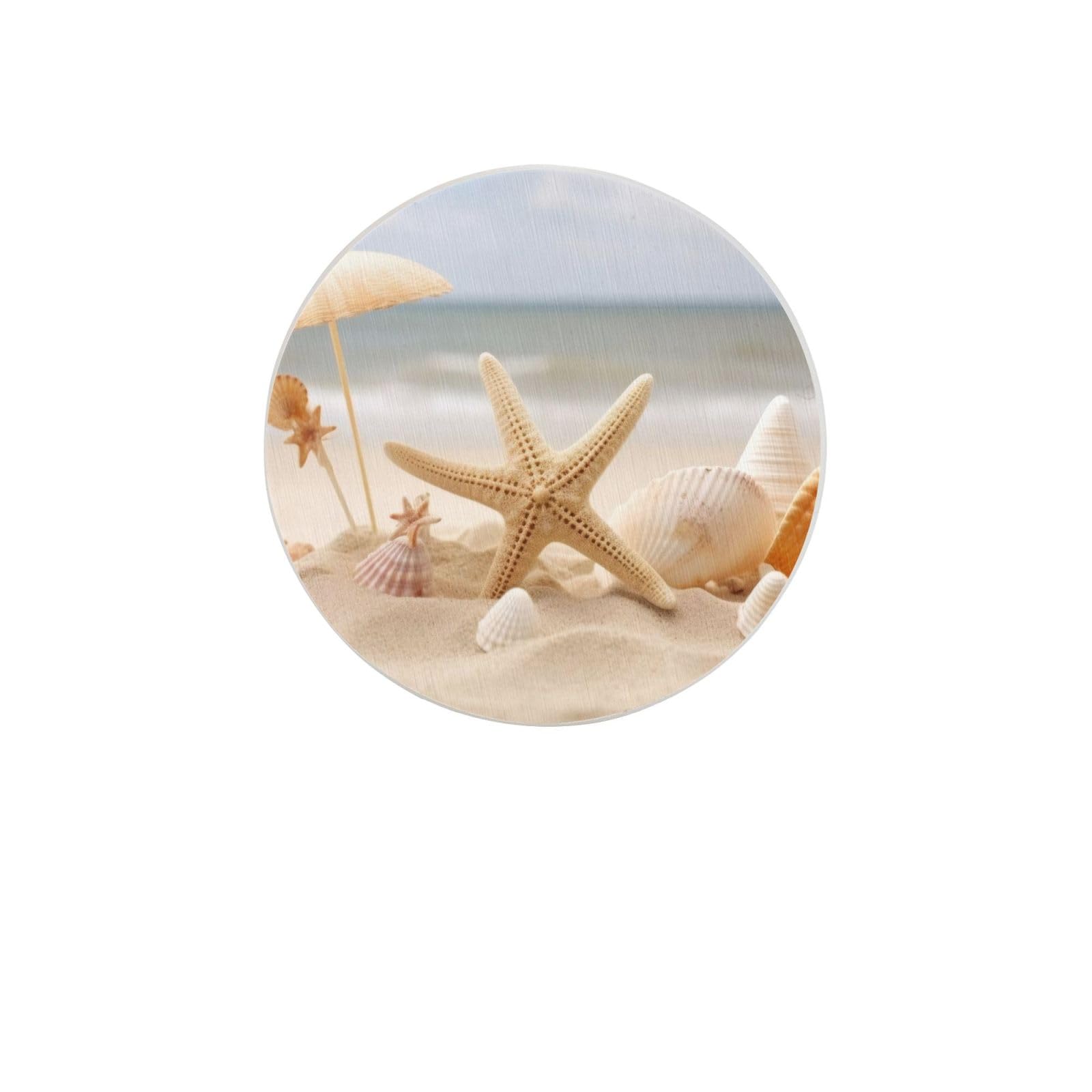 Seashells Starfish On Beach Absorbent Drink Coasters Diatomaceous Round Coaster 4 Inch Reusable Cup Coasters Set 4pc
