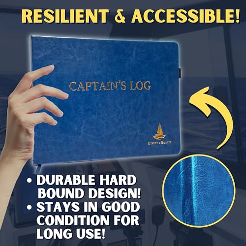 Direct 2 Boater Captain's Log Book Elegant Boat Journal Hard Bound w/Place Marker and Pen Holder, 100 Pages - Ideal Boat Journal, Sailing Notebook, Boater Logbook Gift