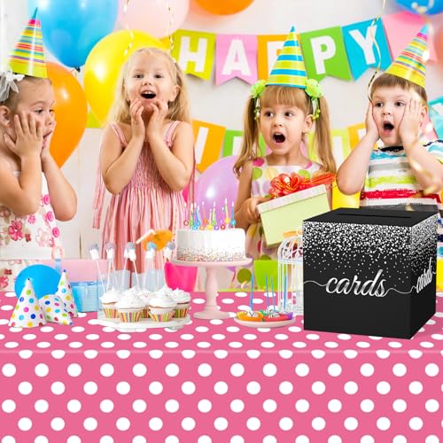 Image of Black Card Box for Party, 8.7 inch Cards Star Silver Foil Design Gift Cards Receiving Box Holder for Wedding, Bridal Shower, Graduation, Birthday, Retirement, Baby Shower, Anniversaries Party Decorations