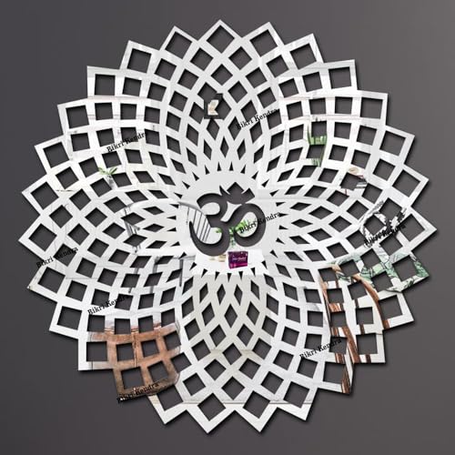 Image of Bikri Kendra - Mandala Om wall Mirrors Stickers for Hall Living Room Bedroom Kids Room Home Office 3D Acrylic wall Stickers (Silver Set 2)