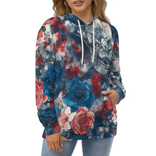 Sweat à capuche crâne bleu pullover confortable pour affronter le froid - 2